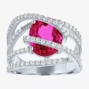Fine Jewelry Womens Lab Created Red Ruby Sterling Silver Cocktail Ring In Transparent