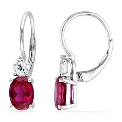 Fine Jewelry Womens Lab Created Red Ruby Sterling Silver Drop Earrings In Transparent