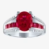 Fine Jewelry Womens Lab Created Red Ruby Sterling Silver Halo Cocktail Ring In Transparent