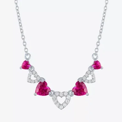 Fine Jewelry Womens Lab Created Red Ruby Sterling Silver Heart 16 Inch Pendant Necklace In Transparent