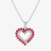 Fine Jewelry Womens Lab Created Red Ruby Sterling Silver Heart 18 Inch Pendant Necklace In Transparent