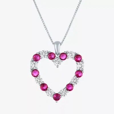 Fine Jewelry Womens Lab Created Red Ruby Sterling Silver Heart 18 Inch Pendant Necklace In Transparent