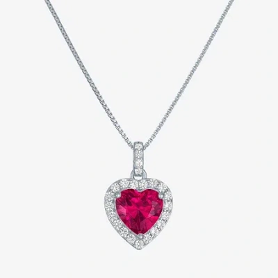 Fine Jewelry Womens Lab Created Red Ruby Sterling Silver Heart 18 Inch Pendant Necklace In Transparent