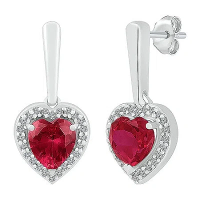 Fine Jewelry Womens Lab Created Red Ruby Sterling Silver Heart Drop Earrings In Transparent