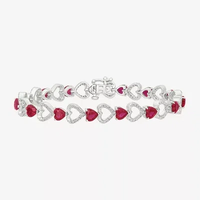 Fine Jewelry Womens Lab Created Red Ruby Sterling Silver Heart Tennis Bracelet