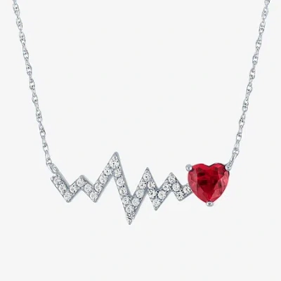Fine Jewelry Womens Lab Created Red Ruby Sterling Silver Heartbeat Pendant Necklace In Transparent