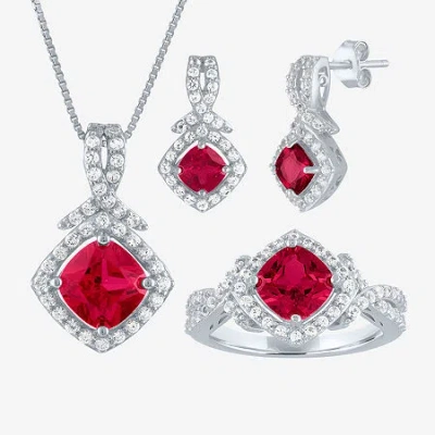 Fine Jewelry Womens Lab Created Red Ruby Sterling Silver Jewelry Set