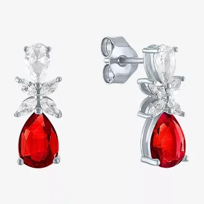 Fine Jewelry Womens Lab Created Red Ruby Sterling Silver Pear Drop Earrings In Metallic