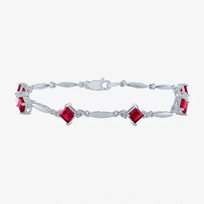 Fine Jewelry Womens Lab Created Red Ruby Sterling Silver Tennis Bracelet In Transparent