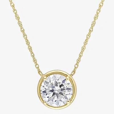 Fine Jewelry Womens Lab Created White Moissanite 10k Gold Round 17 Inch Pendant Necklace In Transparent