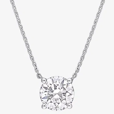Fine Jewelry Womens Lab Created White Moissanite 14k White Gold Round 18 Inch Pendant Necklace In Transparent