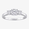 Fine Jewelry Womens Lab Created White Moissanite Sterling Silver 3-stone Engagement Ring In Transparent
