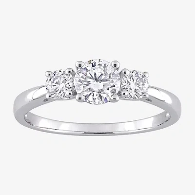 Fine Jewelry Womens Lab Created White Moissanite Sterling Silver 3-stone Engagement Ring In Transparent