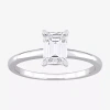 Fine Jewelry Womens Lab Created White Moissanite Sterling Silver Solitaire Engagement Ring In Transparent