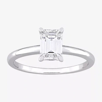 Fine Jewelry Womens Lab Created White Moissanite Sterling Silver Solitaire Engagement Ring In Transparent