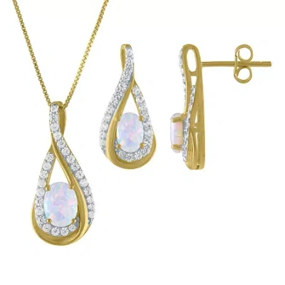 Fine Jewelry Womens Lab Created White Opal 14k Gold Over Silver 2-pc. Jewelry Set