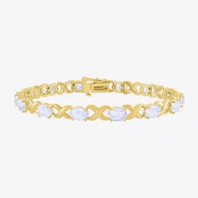 Fine Jewelry Womens Lab Created White Opal 14k Gold Over Silver 7.5 Inch Tennis Bracelet In Transparent
