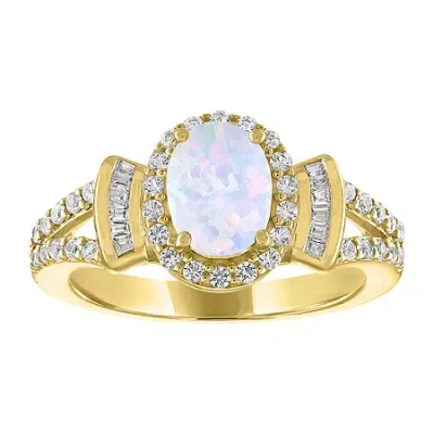 Fine Jewelry Womens Lab Created White Opal 14k Gold Over Silver Cocktail Ring In Transparent
