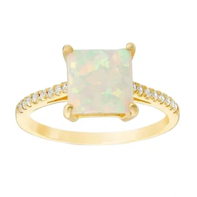 Fine Jewelry Womens Lab Created White Opal 14k Gold Over Silver Cocktail Ring In Transparent