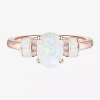 Fine Jewelry Womens Lab Created White Opal 14k Rose Gold Over Silver Cocktail Ring In Transparent