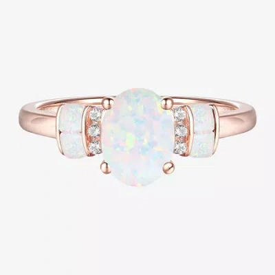 Fine Jewelry Womens Lab Created White Opal 14k Rose Gold Over Silver Cocktail Ring In Transparent