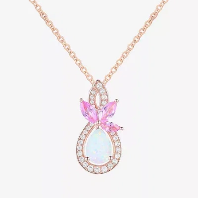 Fine Jewelry Womens Lab Created White Opal 14k Rose Gold Over Silver Pear 18 Inch Pendant Necklace