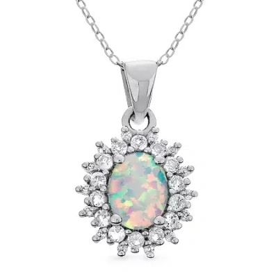 Fine Jewelry Womens Lab Created White Opal Sterling Silver 18 Inch Pendant Necklace In Transparent