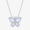 Fine Jewelry Womens Lab Created White Opal Sterling Silver Butterfly 18 Inch Pendant Necklace In Transparent
