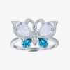 Fine Jewelry Womens Lab Created White Opal Sterling Silver Butterfly Cocktail Ring In Transparent