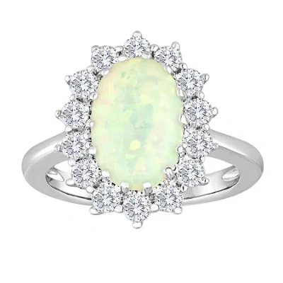 Fine Jewelry Womens Lab Created White Opal Sterling Silver Cocktail Ring