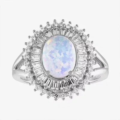 Fine Jewelry Womens Lab Created White Opal Sterling Silver Cocktail Ring In Transparent