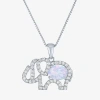 Fine Jewelry Womens Lab Created White Opal Sterling Silver Elephant Pendant Necklace In Transparent