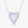 Fine Jewelry Womens Lab Created White Opal Sterling Silver Heart 16 Inch Pendant Necklace In Transparent