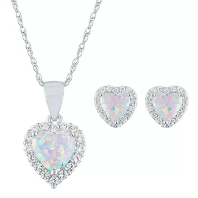 Fine Jewelry Womens Lab Created White Opal Sterling Silver Heart 2-pc. Jewelry Set In Metallic
