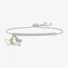 Fine Jewelry Womens Lab Created White Sapphire 10k Gold Sterling Silver Butterfly Bolo Bracelet In Transparent