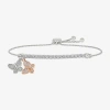 Fine Jewelry Womens Lab Created White Sapphire 10k Rose Gold Sterling Silver Butterfly Bolo Bracelet In Transparent