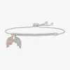 Fine Jewelry Womens Lab Created White Sapphire 10k Rose Gold Sterling Silver Heart Bolo Bracelet In Transparent