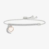 Fine Jewelry Womens Lab Created White Sapphire 10k Rose Gold Sterling Silver Heart Moon Bolo Bracelet In Transparent