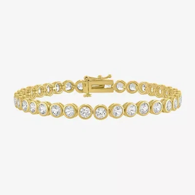 Fine Jewelry Womens Lab Created White Sapphire 14k Gold Over Silver 7.5 Inch Tennis Bracelet
