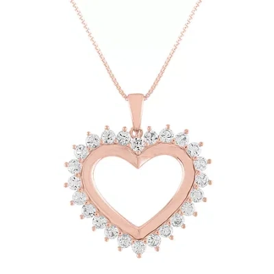 Fine Jewelry Womens Lab Created White Sapphire 14k Rose Gold Over Silver Heart 18 Inch Pendant Necklace In Transparent
