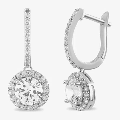 Fine Jewelry Womens Lab Created White Sapphire Sterling Silver 23.6mm Hoop Earrings In Transparent