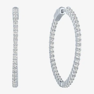 Fine Jewelry Womens Lab Created White Sapphire Sterling Silver 37mm Hoop Earrings In Transparent