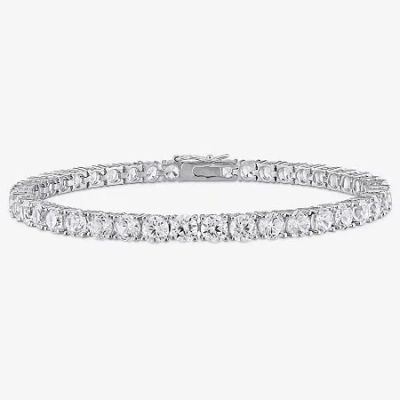 Fine Jewelry Womens Lab Created White Sapphire Sterling Silver 7.25 Inch Tennis Bracelet In Transparent