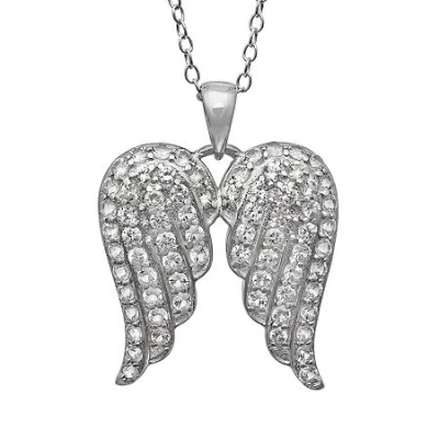 Fine Jewelry Womens Lab Created White Sapphire Sterling Silver Angel Wing 18 Inch Pendant Necklace In Transparent