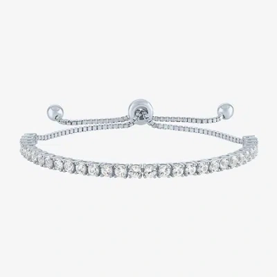 Fine Jewelry Womens Lab Created White Sapphire Sterling Silver Bolo Bracelet In Transparent