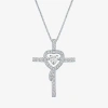 Fine Jewelry Womens Lab Created White Sapphire Sterling Silver Cross Heart 18 Inch Pendant Necklace In Transparent