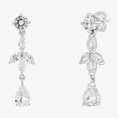 Fine Jewelry Womens Lab Created White Sapphire Sterling Silver Drop Earrings In Metallic