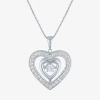 Fine Jewelry Womens Lab Created White Sapphire Sterling Silver Heart 18 Inch Pendant Necklace In Transparent