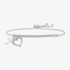 Fine Jewelry Womens Lab Created White Sapphire Sterling Silver Heart Bolo Bracelet In Transparent