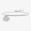 Fine Jewelry Womens Lab Created White Sapphire Sterling Silver Moon Bolo Bracelet In Transparent